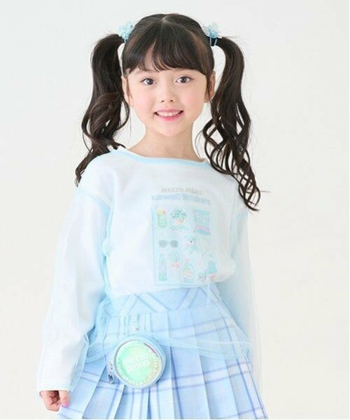 mezzo piano / メゾピアノ Tシャツ | チュールレイヤード　長袖Tシャツ（オフ ホワイト）