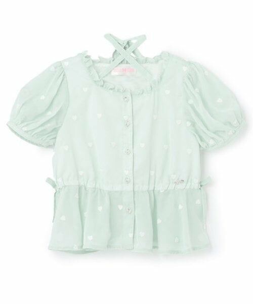 mezzo piano / メゾピアノ シャツ・ブラウス | ハート刺しゅうペプラム　シアーブラウス（ミント）