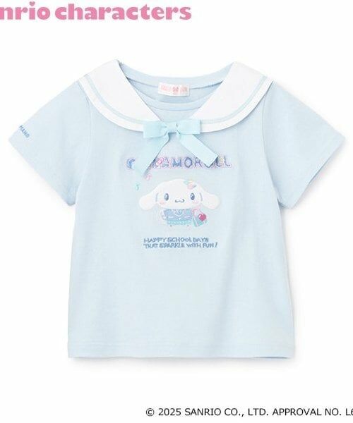 mezzo piano / メゾピアノ Tシャツ | 【マイメロディ・シナモロール】セーラー衿つきTシャツ（サックス）