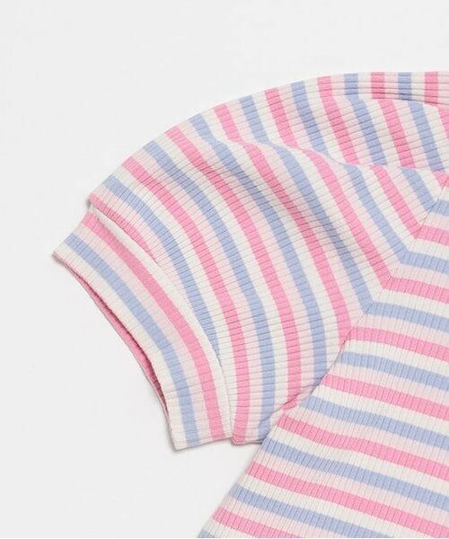 mezzo piano / メゾピアノ Tシャツ | 6031209R　マルチボーダー　パフスリーブTシャツ | 詳細4