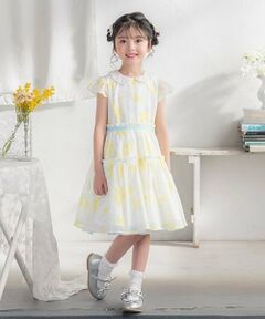 mezzo piano / メゾピアノ ミニ丈・ひざ丈ワンピース | 水彩ミモザ柄　衿付ワンピース