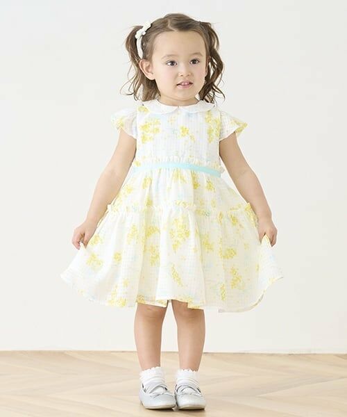 mezzo piano / メゾピアノ ミニ丈・ひざ丈ワンピース | 水彩ミモザ柄　衿付ワンピース | 詳細3