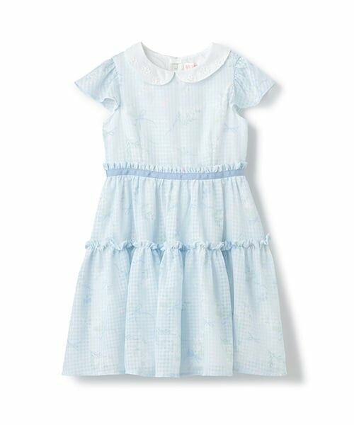 mezzo piano / メゾピアノ ミニ丈・ひざ丈ワンピース | 水彩ミモザ柄　衿付ワンピース（サックス）