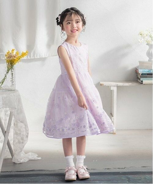 mezzo piano / メゾピアノ ミニ丈・ひざ丈ワンピース | 花刺しゅうチュールドレス | 詳細1