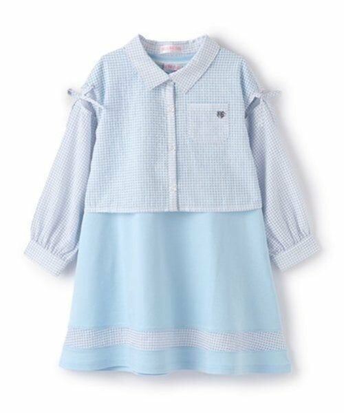 mezzo piano / メゾピアノ ミニ丈・ひざ丈ワンピース | シアーギンガムシャツ＆カットワンピースセット（サックス）