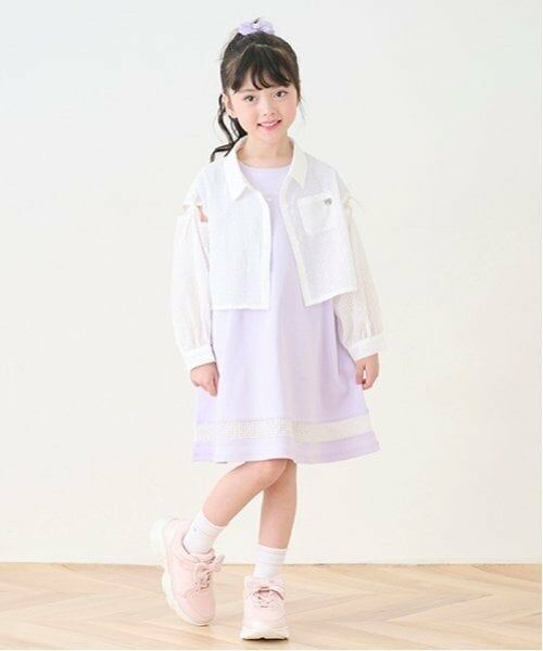 mezzo piano / メゾピアノ ミニ丈・ひざ丈ワンピース | シアーギンガムシャツ＆カットワンピースセット（ラベンダー）