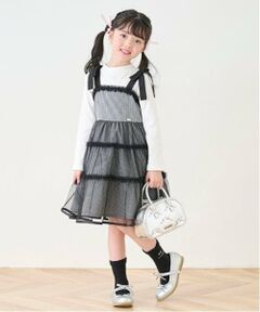 mezzo piano / メゾピアノ ミニ丈・ひざ丈ワンピース | ギンガムティアードチュールワンピース＆長袖Tシャツセット