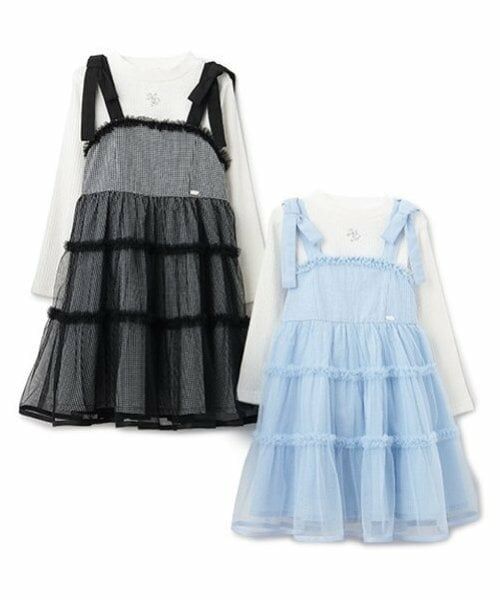 mezzo piano / メゾピアノ ミニ丈・ひざ丈ワンピース | ギンガムティアードチュールワンピース＆長袖Tシャツセット | 詳細12