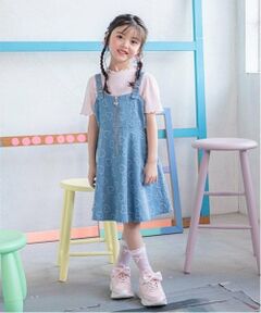 mezzo piano / メゾピアノ ミニ丈・ひざ丈ワンピース | ハート柄デニム　ジャンパースカート