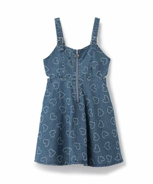 mezzo piano / メゾピアノ ミニ丈・ひざ丈ワンピース | ハート柄デニム　ジャンパースカート（ブルー）