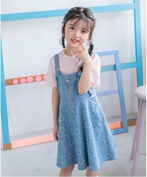 mezzo piano / メゾピアノ ミニ丈・ひざ丈ワンピース | ハート柄デニム　ジャンパースカート | 詳細1