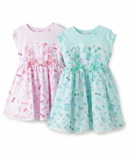 mezzo piano / メゾピアノ ミニ丈・ひざ丈ワンピース | ステッカー総柄　ドッキングワンピース | 詳細1