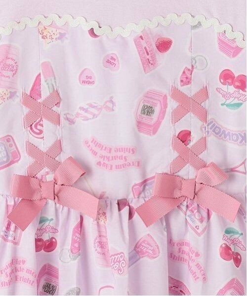 mezzo piano / メゾピアノ ミニ丈・ひざ丈ワンピース | ステッカー総柄　ドッキングワンピース | 詳細7