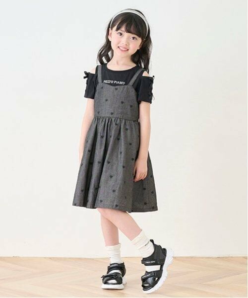 mezzo piano / メゾピアノ ミニ丈・ひざ丈ワンピース | 肩開きTシャツ＆キャミワンピースセット（黒）