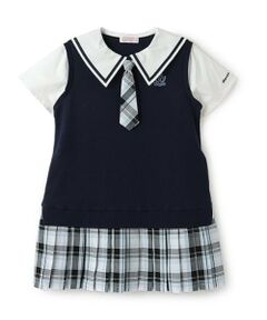 mezzo piano / メゾピアノ ミニ丈・ひざ丈ワンピース | セーラーカラー　チェックプリーツ　ドッキングワンピース