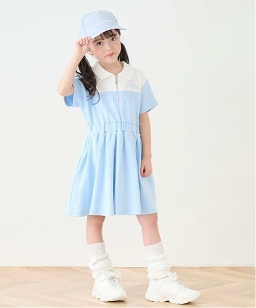 mezzo piano / メゾピアノ ミニ丈・ひざ丈ワンピース | 切替ハーフZIPワンピース（ライト ブルー）