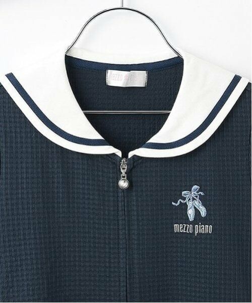 mezzo piano / メゾピアノ ミニ丈・ひざ丈ワンピース | 【バレエ】セーラーカラーギンガムチェック前開きワンピース | 詳細3