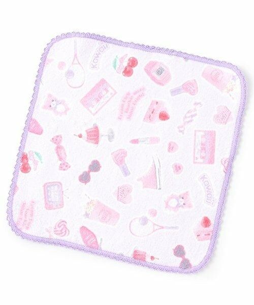 mezzo piano / メゾピアノ タオル | ステッカー柄　ハンドタオル（ピンク）