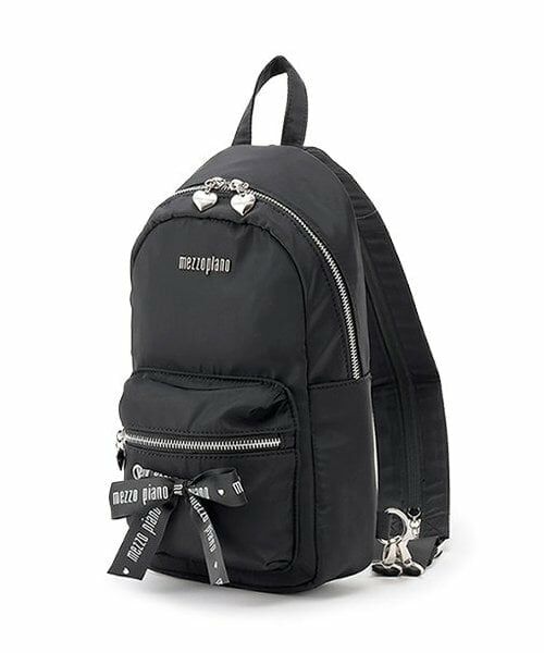 mezzo piano / メゾピアノ メッセンジャーバッグ・ウエストポーチ | リボン2WAYボディバッグ（黒）