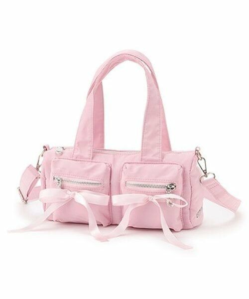 mezzo piano / メゾピアノ ボストンバッグ | ダブルポケットリボン　ボストンバッグ（ライト ピンク）