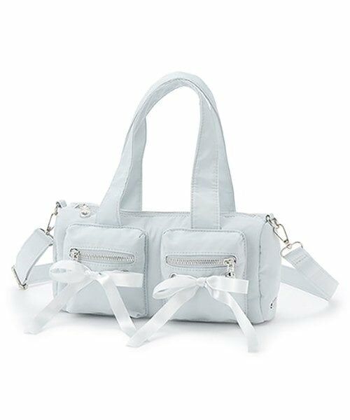 mezzo piano / メゾピアノ ボストンバッグ | ダブルポケットリボン　ボストンバッグ（サックス）