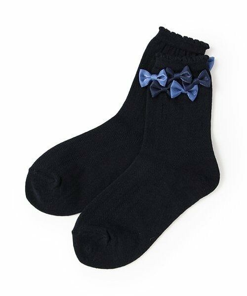 mezzo piano / メゾピアノ ソックス | リボンイッパイ　クルーソックス（紺）