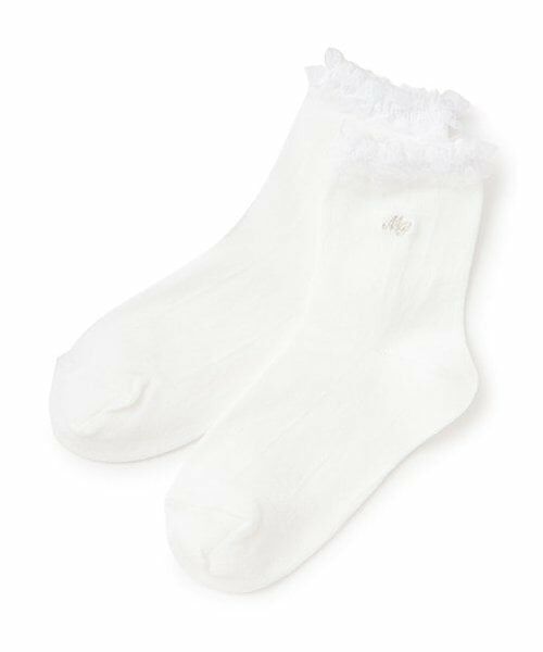 mezzo piano / メゾピアノ ソックス | フリル　ロゴ刺繍ソックス（白）