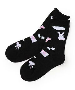 mezzo piano / メゾピアノ ソックス | ステッカー柄　クルーソックス