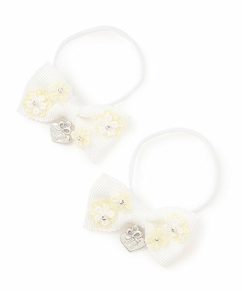 mezzo piano / メゾピアノ ヘアゴム・シュシュ | お花リボン　ヘアポニー2個セット（オフ ホワイト）