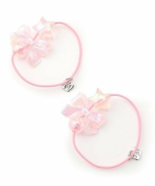 mezzo piano / メゾピアノ ヘアゴム・シュシュ | オーロラ星リボン　ヘアポニー2個セット　（ライト ピンク）