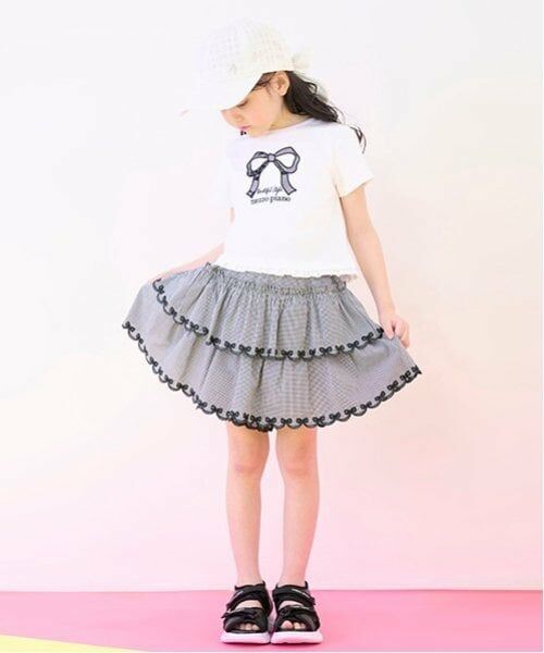 mezzo piano / メゾピアノ ショート・ハーフ・半端丈パンツ | カットワーク　フリルキュロットスカート（黒）