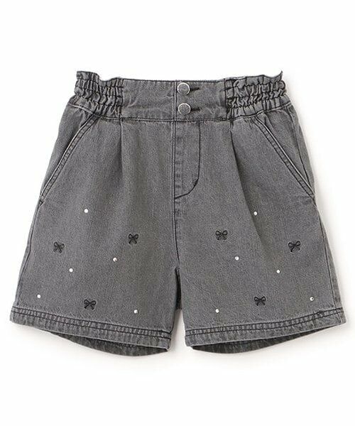 mezzo piano / メゾピアノ ショート・ハーフ・半端丈パンツ | リボン刺しゅうラインストーン　ショートパンツ（グレー）