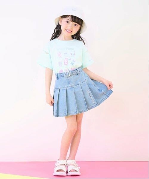 mezzo piano / メゾピアノ ショート・ハーフ・半端丈パンツ | ベルトつきプリーツスカート　インナーパンツセット（サックス）