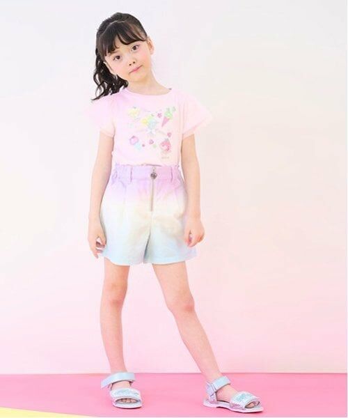 mezzo piano / メゾピアノ ショート・ハーフ・半端丈パンツ | クラデーション・デニム　フロントZIPショートパンツ（ミント）