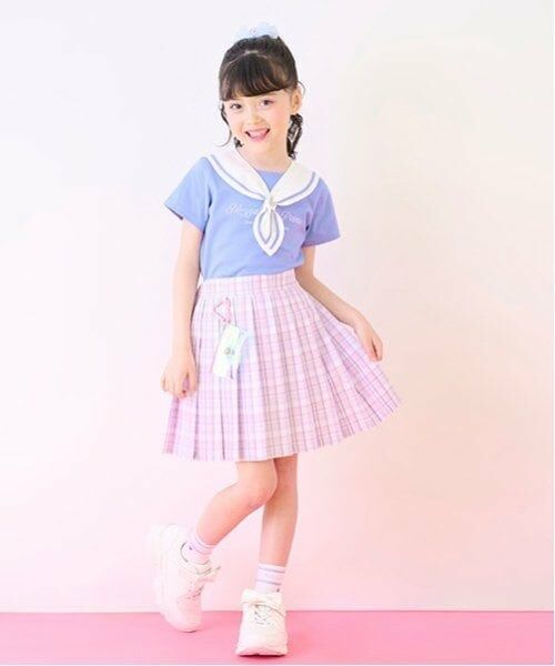 mezzo piano / メゾピアノ ショート・ハーフ・半端丈パンツ | ミニポーチつき　チェックプリーツスカパン（ピンク）