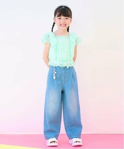 mezzo piano / メゾピアノ その他パンツ | チャームつき　接触冷感デニムワイドパンツ（サックス）