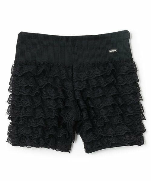 mezzo piano / メゾピアノ レギンス・スパッツ | 接触冷感　フリルレース　3分丈レギンス（黒）