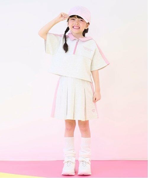 mezzo piano / メゾピアノ ショート・ハーフ・半端丈パンツ | 接触冷感　サイド切替ボックスプリーツスカパン（ライト グレー）