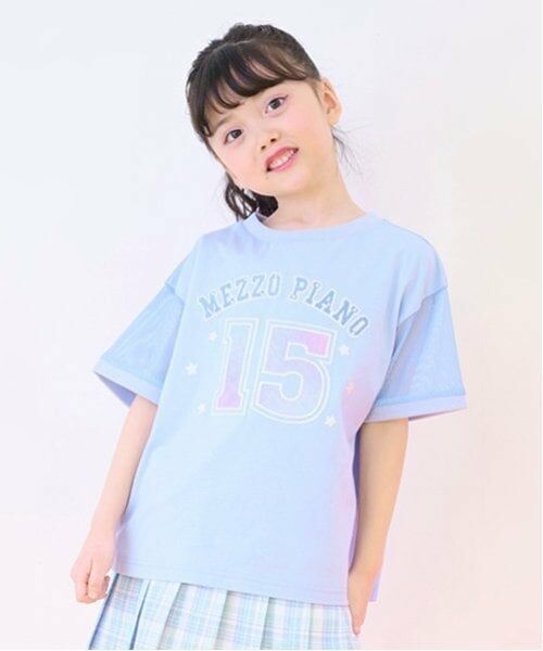 mezzo piano / メゾピアノ Tシャツ | ナンバリング　袖メッシュ半袖Tシャツ（サックス）