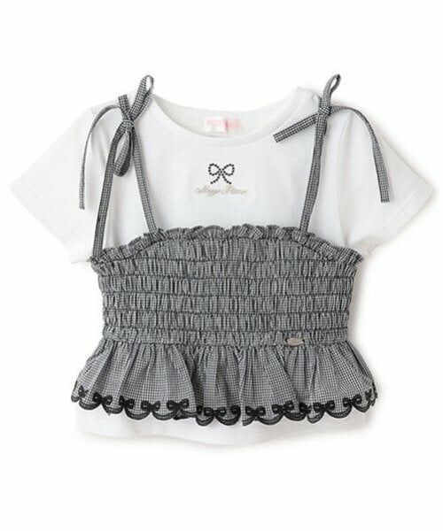 mezzo piano / メゾピアノ Tシャツ | カットワークキャミチュニック＆Tシャツセット（黒）