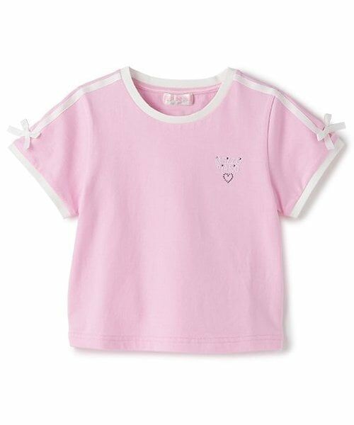 mezzo piano / メゾピアノ Tシャツ | 袖ラインリボン　半袖Tシャツ（ピンク）