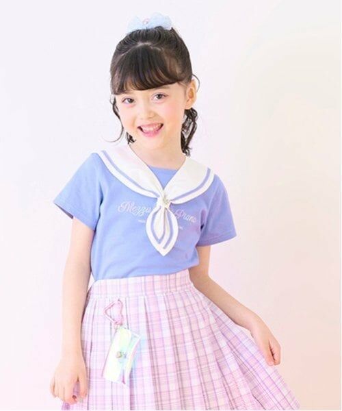 mezzo piano / メゾピアノ Tシャツ | セーラーカラー　半袖Tシャツ（ブルー）