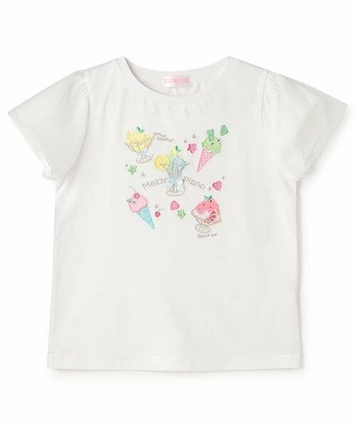 mezzo piano / メゾピアノ Tシャツ | フルーツシャーベットアップリケ　半袖Tシャツ（オフ ホワイト）