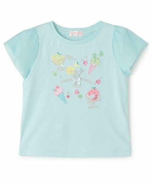 mezzo piano / メゾピアノ Tシャツ | フルーツシャーベットアップリケ　半袖Tシャツ（ライト ブルー）