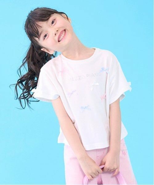 mezzo piano / メゾピアノ Tシャツ | ジェラートリボン　半袖Tシャツ（オフ ホワイト）