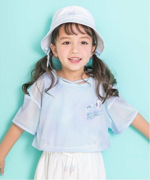 mezzo piano / メゾピアノ Tシャツ | タイダイ風肩開メッシュ＆タンクトップセット（ブルー）