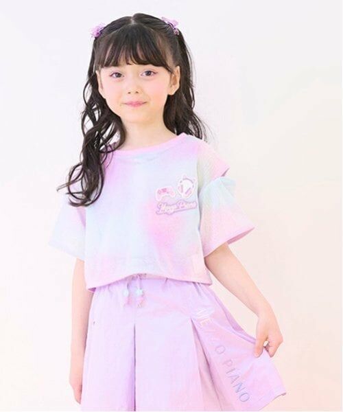 mezzo piano / メゾピアノ Tシャツ | タイダイ風肩開メッシュ＆タンクトップセット（ラベンダー）