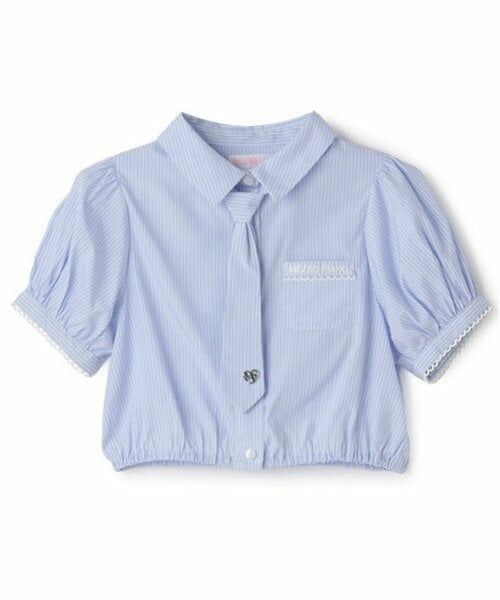 mezzo piano / メゾピアノ シャツ・ブラウス | ネクタイつき　半袖シャツ（ブルー）