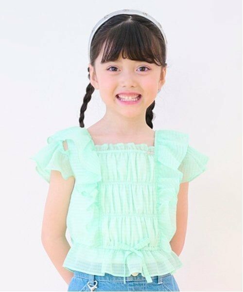 mezzo piano / メゾピアノ シャツ・ブラウス | フリルシアーブラウス（グリーン）