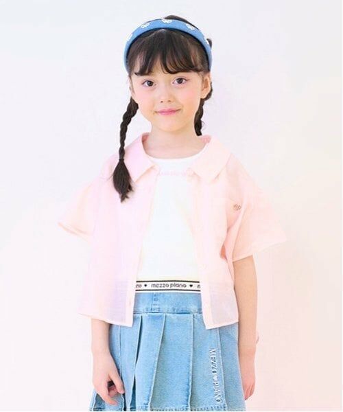 mezzo piano / メゾピアノ シャツ・ブラウス | シアーシャツ＆ロゴリブタンクトップセット（ピーチ）